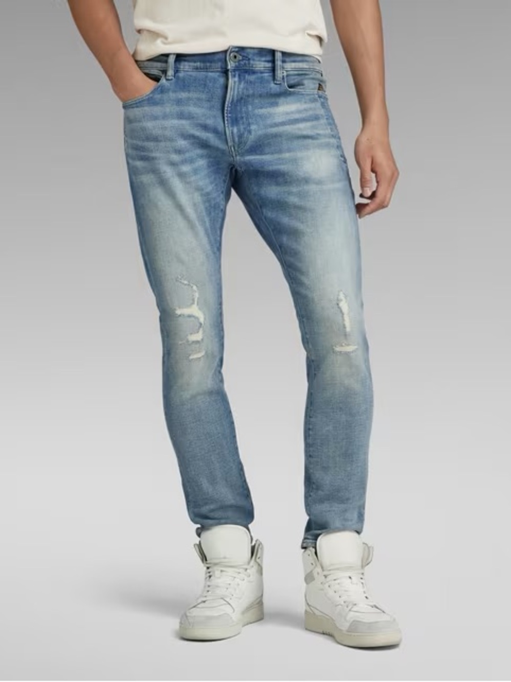 G-Star RAW Lancet Skinny Jeans Mens 31x32 Vintage Cool Aqua Distressed Stretch